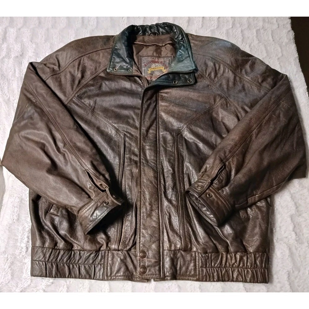 Vintage Wilsons Adventure Bound Brown Leather Bomber Flight Jacket Mens XL Tall